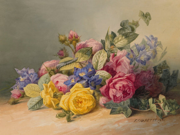 Romantic Roses and Wildflowers Bouquet Still Life - Floral Oil Painting - Oil Painting Haven