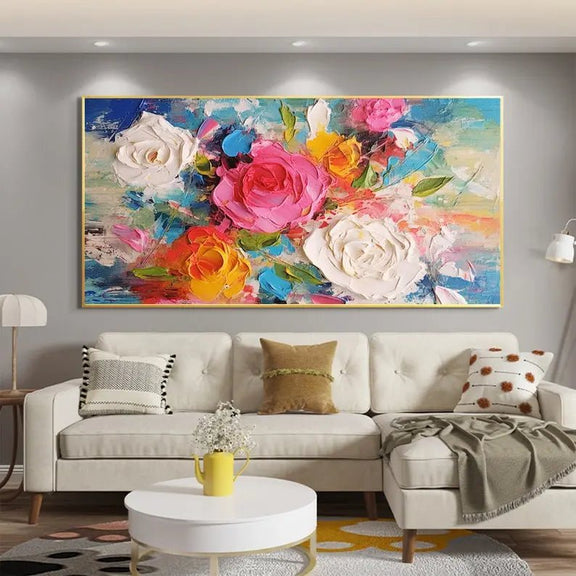 Rose Bouquet Abstract Oil Painting - Vibrant Wall Art - Oil Painting Haven