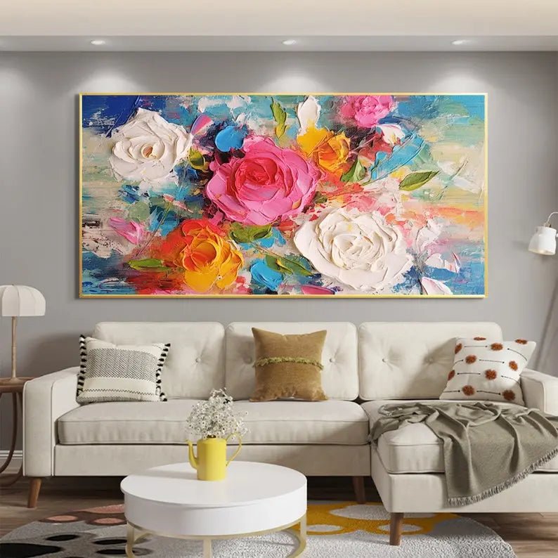 Rose Bouquet Abstract Oil Painting - Vibrant Wall Art - Oil Painting Haven