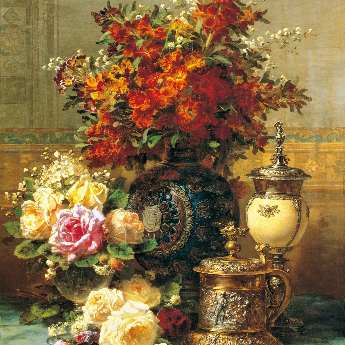 Roses and Floral Arrangement with Antique Vase– Floral Oil Painting - Oil Painting Haven