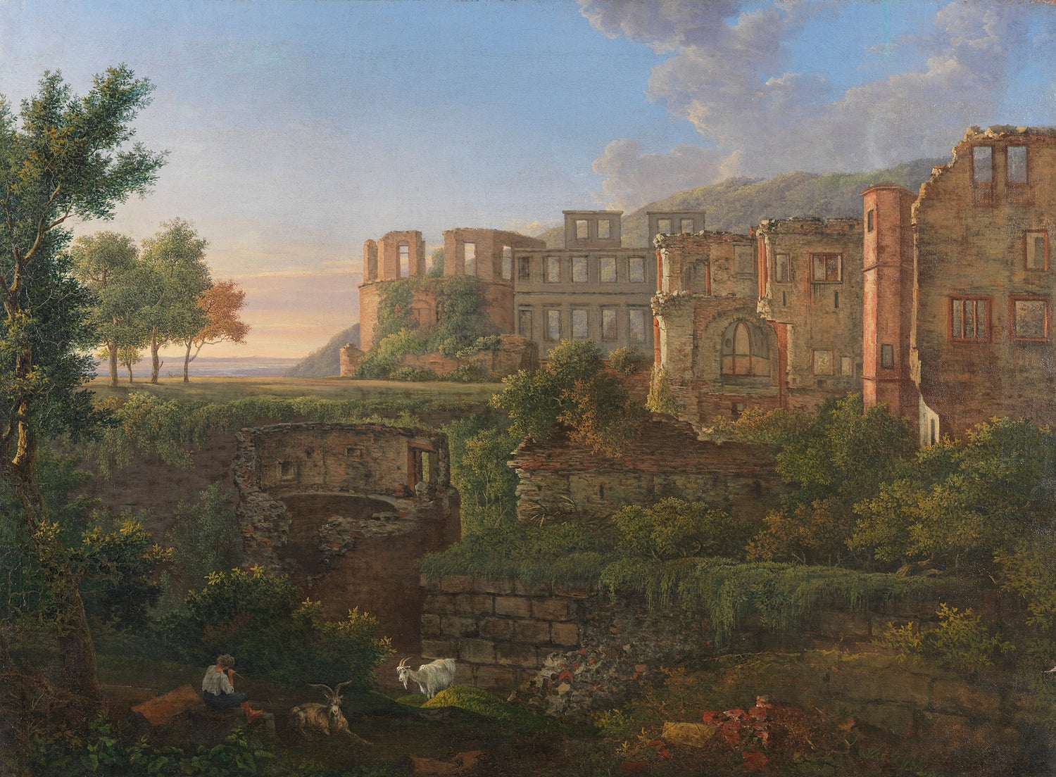 Ruins, Old European Castle, Pastoral Setting – Landscape Oil Painting - Oil Painting Haven