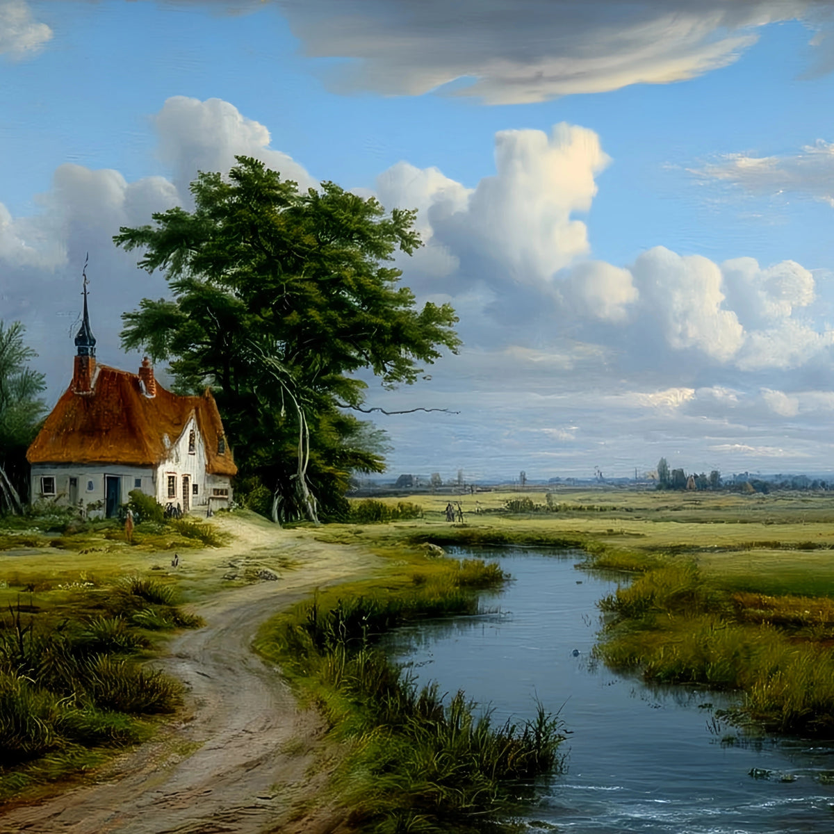 Rural Landscape Red Roofs Original Oil Painting For Sale - Oil Painting Haven