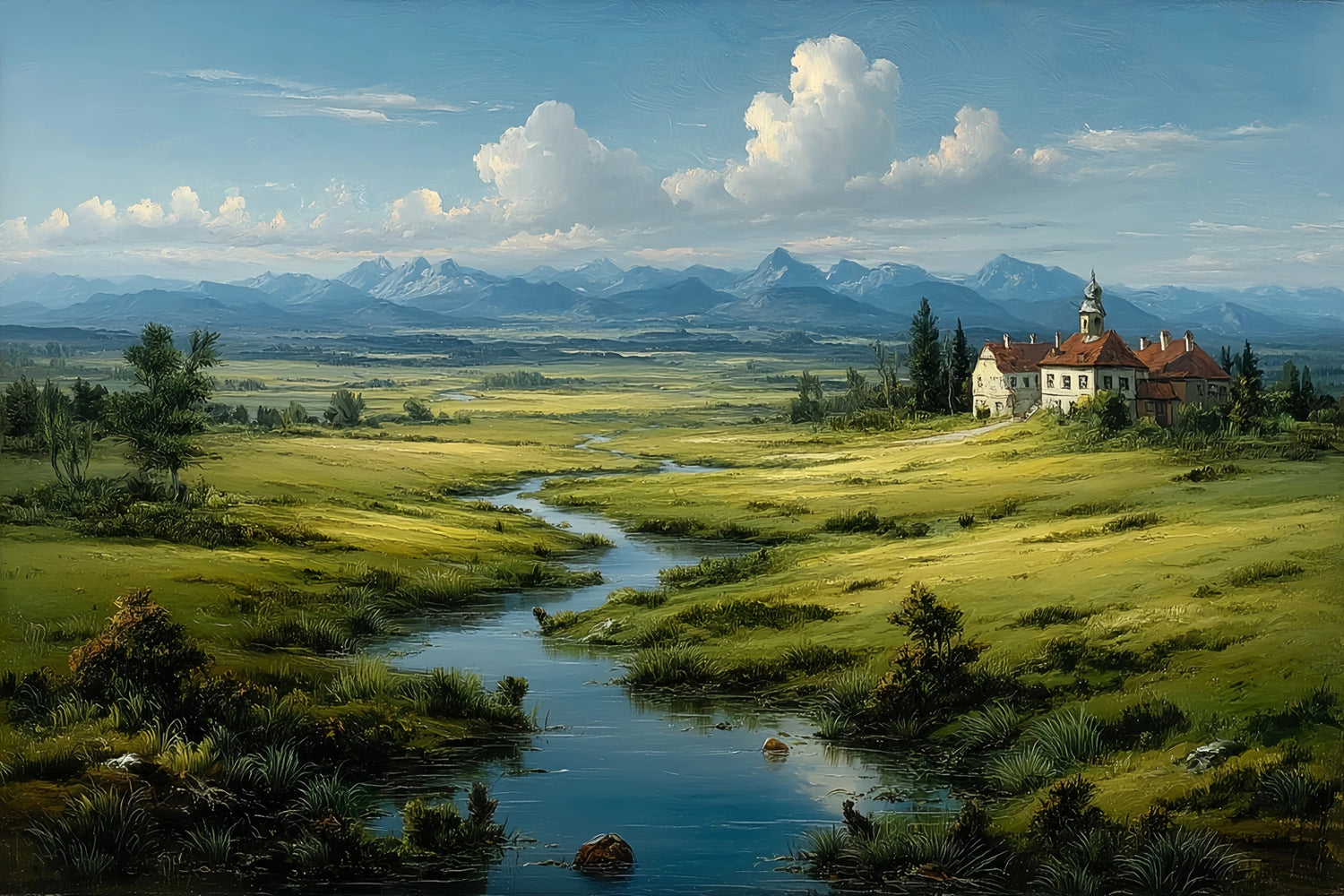 Rural Manor River Original Oil Painting For Sale - Oil Painting Haven