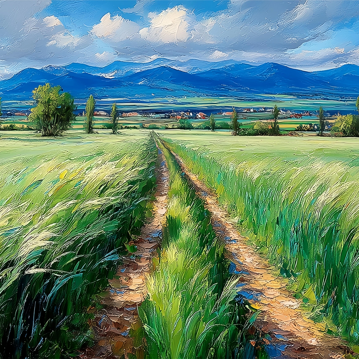 Rural Path Green Fields Original Oil Painting For Sale - Oil Painting Haven