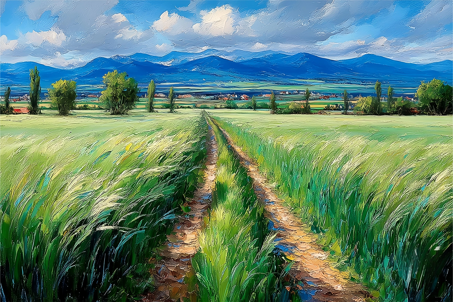 Rural Path Green Fields Original Oil Painting For Sale - Oil Painting Haven