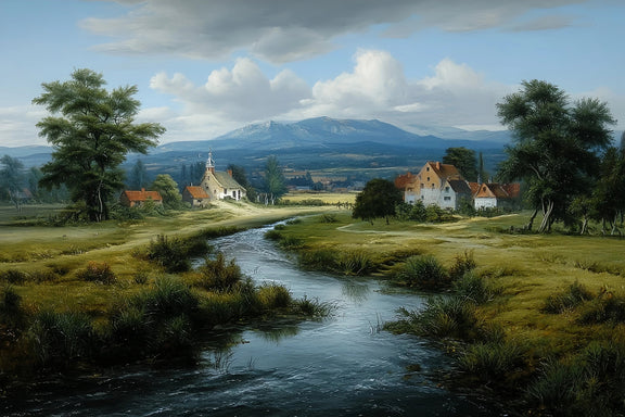 Rural River Church Original Oil Painting For Sale - Oil Painting Haven