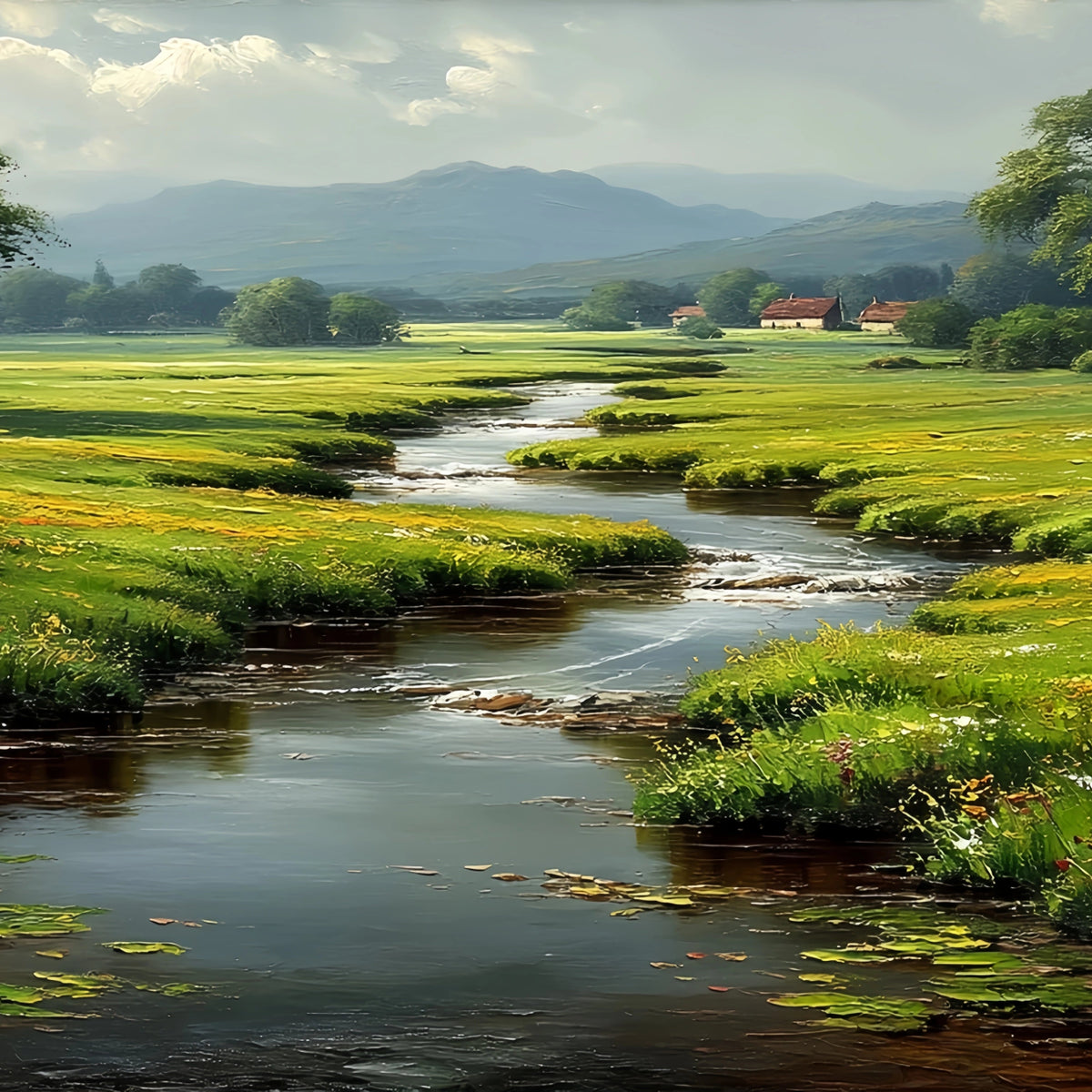 Rural River Landscape Original Oil Painting For Sale - Oil Painting Haven