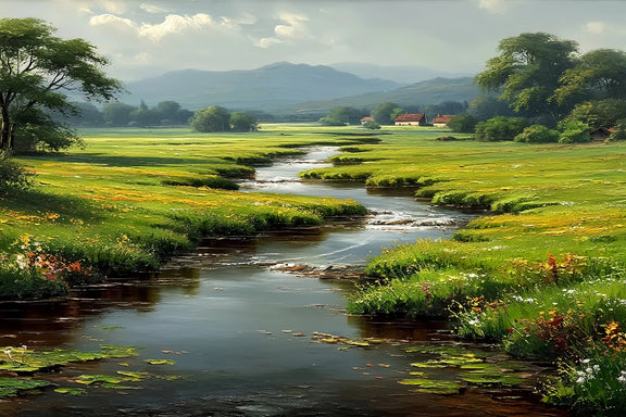 Rural River Landscape Original Oil Painting For Sale - Oil Painting Haven