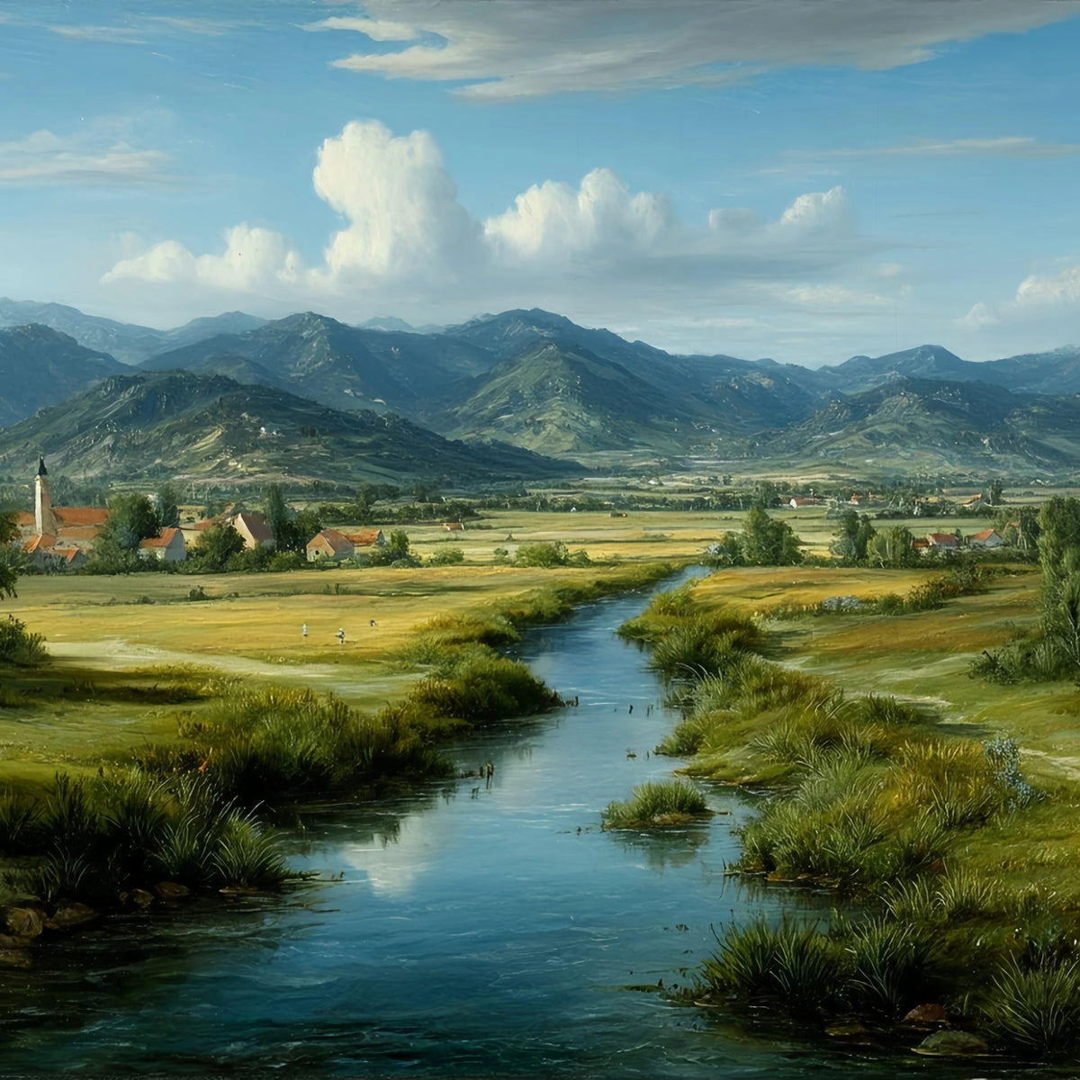 Rural River Valley Original Oil Painting For Sale | Landscape - Oil Painting Haven