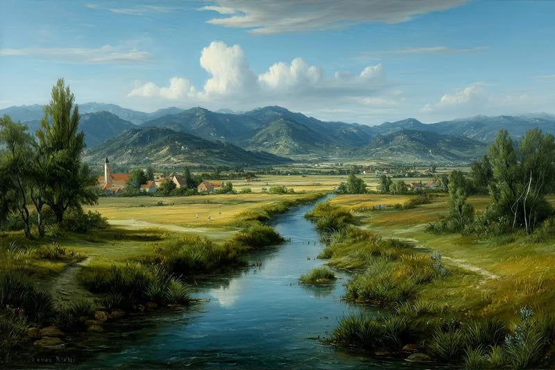 Rural River Valley Original Oil Painting For Sale | Landscape - Oil Painting Haven