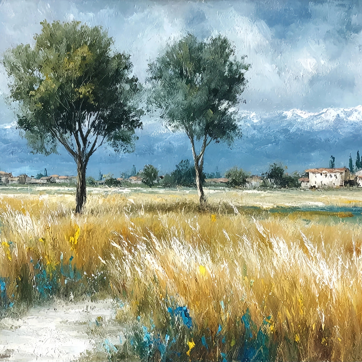 Rural Snowy Mountain Original Oil Painting For Sale - Oil Painting Haven