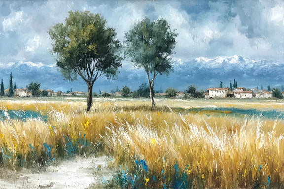 Rural Snowy Mountain Original Oil Painting For Sale - Oil Painting Haven