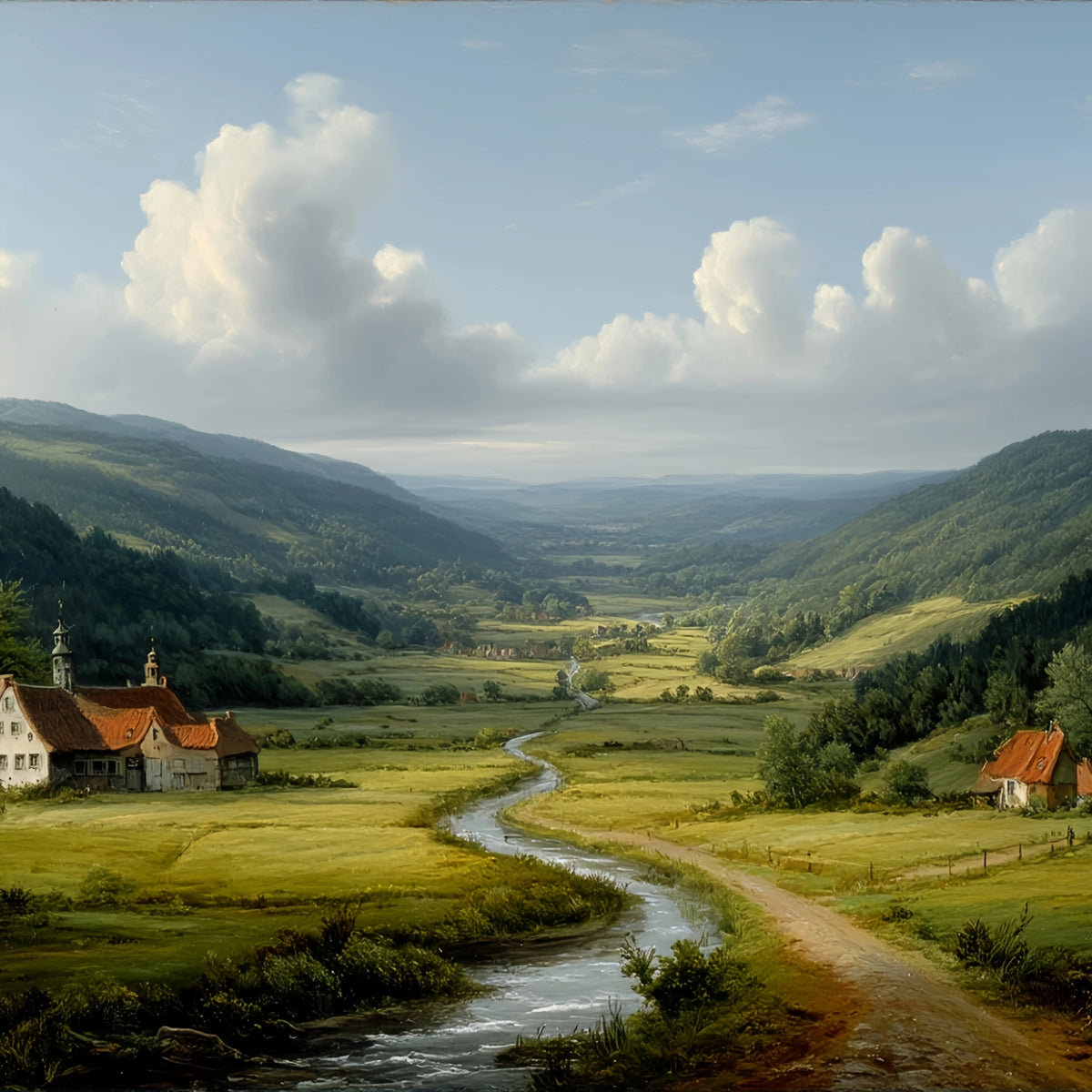 Rural Valley River Original Oil Painting For Sale | Landscape - Oil Painting Haven