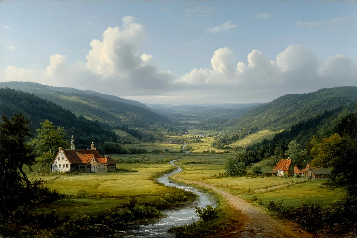 Rural Valley River Original Oil Painting For Sale | Landscape - Oil Painting Haven