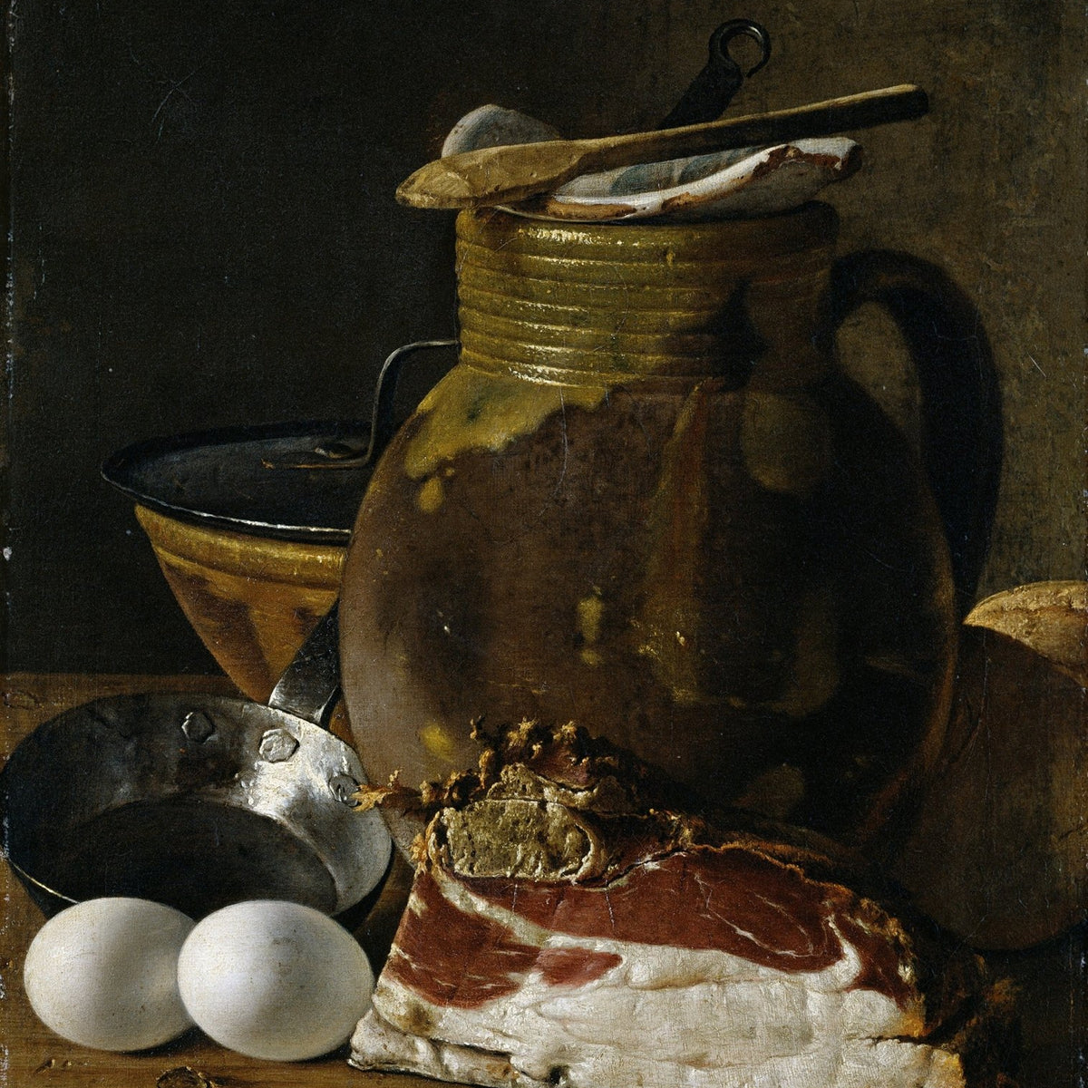 Rustic Jug, Eggs and Bacon Table - Still Life Oil Painting - Oil Painting Haven