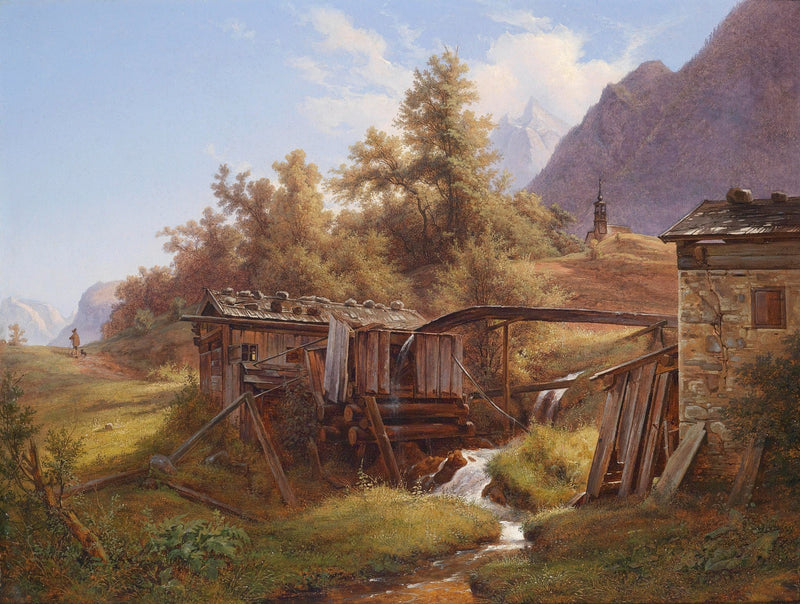 Rustic Mountain Mill by the Stream | Hand - Painted Landscape Oil Painting - Oil Painting Haven