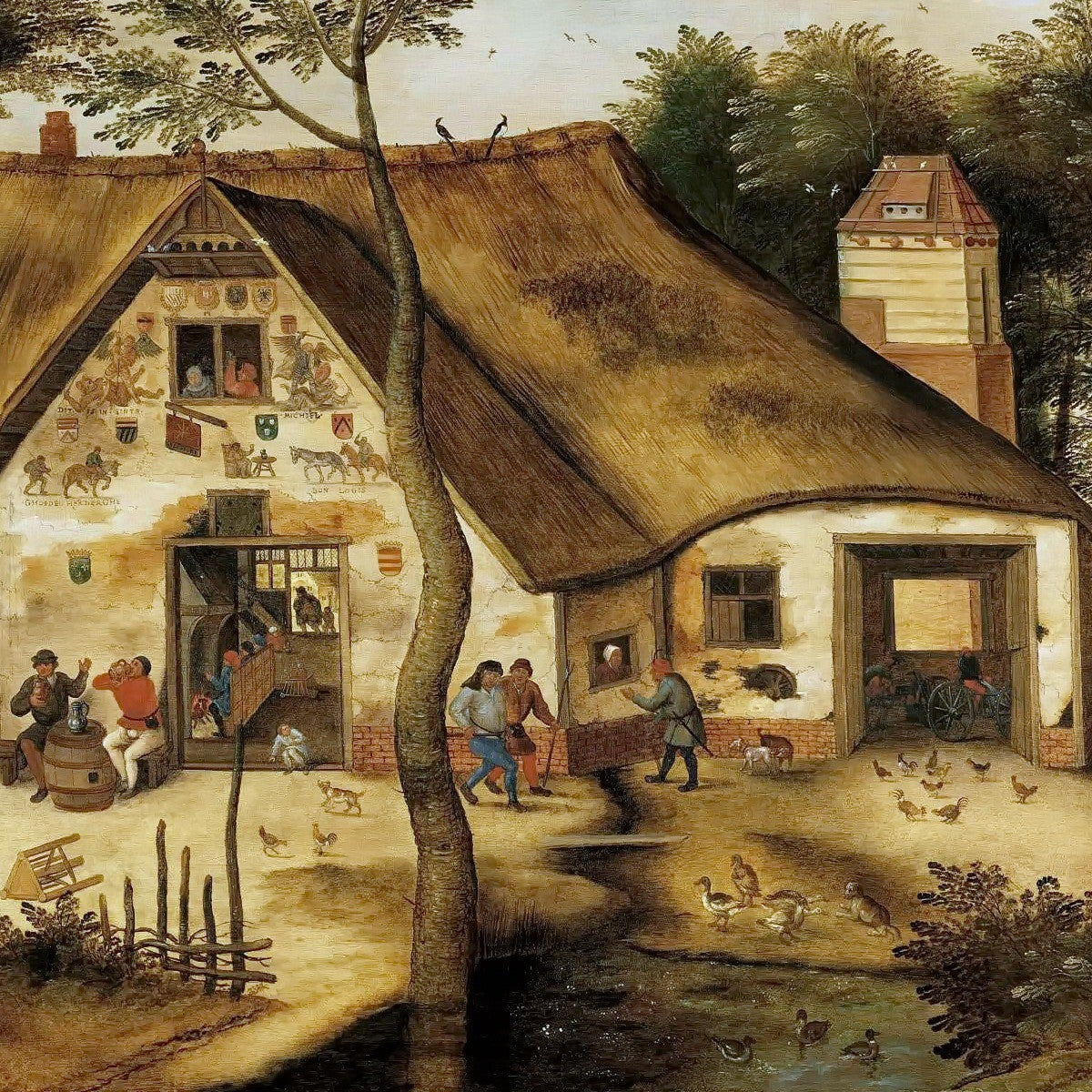 Rustic Village Tavern Scene with Farmers - People Oil Painting - Oil Painting Haven