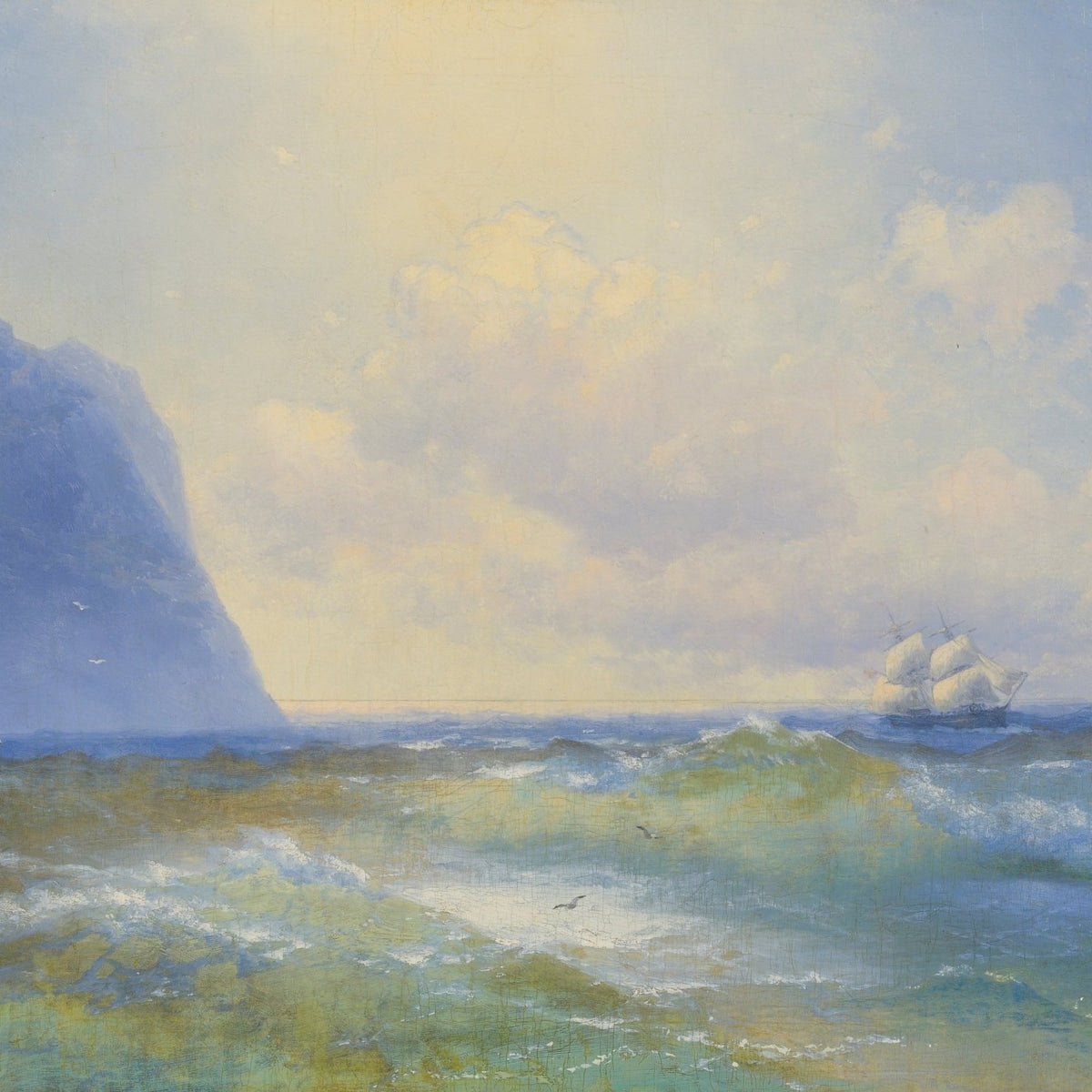 Sailing Beyond the Blue Cliff, Hand - Painted Seascape Oil Painting - Oil Painting Haven