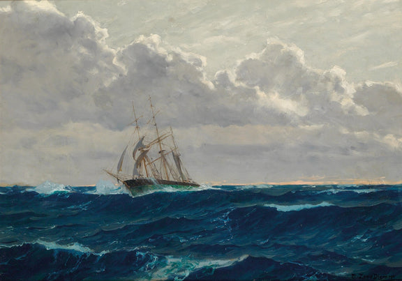 Hand-painted sailing ship in open sea nautical oil painting on canvas