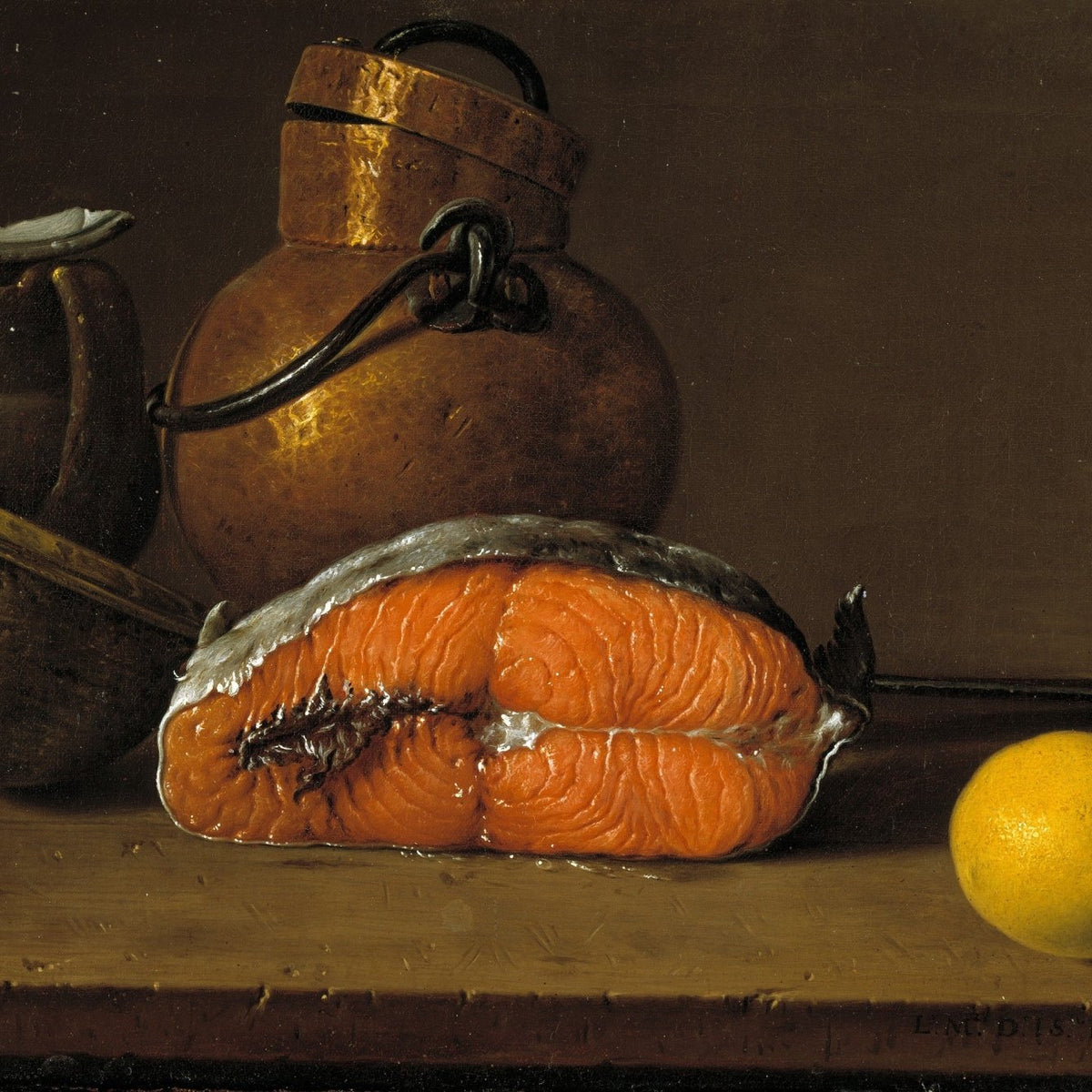 Salmon and Lemon with Copper Pots - Still Life Oil Painting - Oil Painting Haven