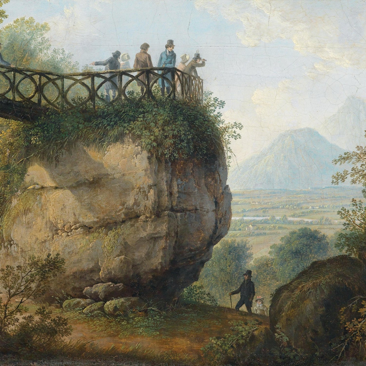 Scenic Cliffside View with Figures and Valley – Landscape Oil Painting - Oil Painting Haven
