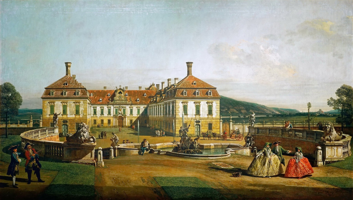 Hand-painted schlosshof palace garden with fountain landscape oil painting on canvas