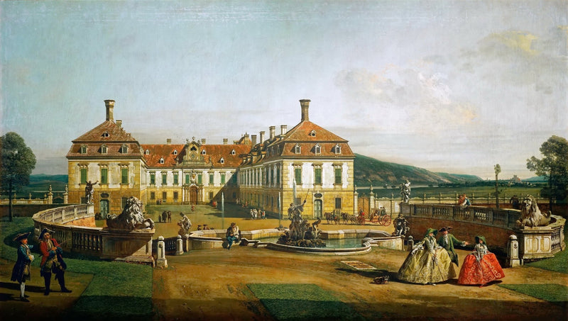 Hand-painted schlosshof palace garden with fountain landscape oil painting on canvas