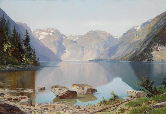 Serene Alpine Lake and Mountain Reflections – Landscape Oil Painting - Oil Painting Haven