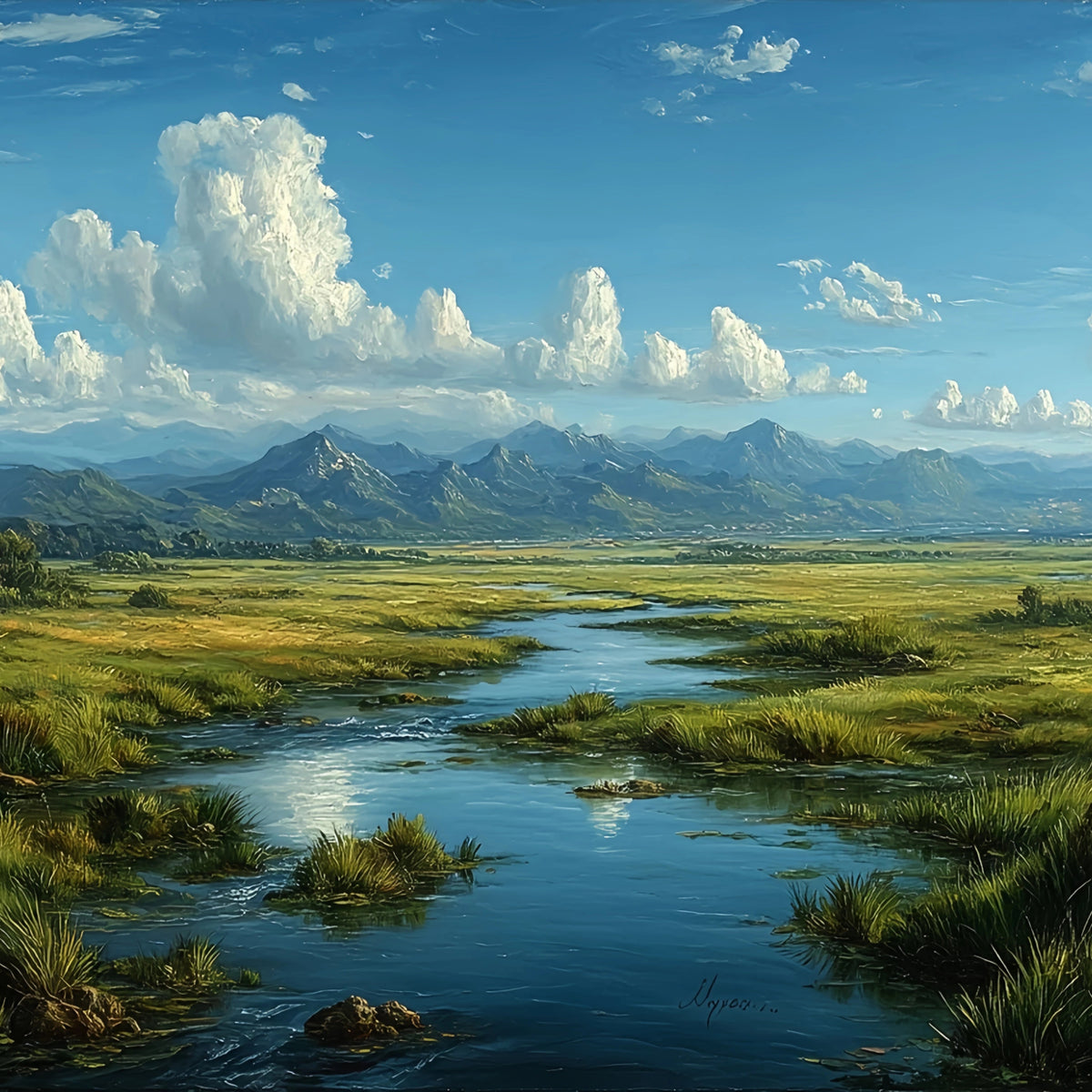 Serene River Valley Original Oil Painting For Sale - Oil Painting Haven