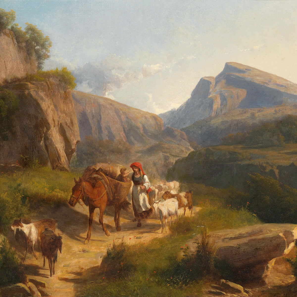 Shepherd and Pack Horse on a Mountain Path – Landscape Oil Painting - Oil Painting Haven