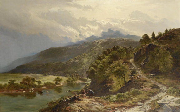 Shepherds, Cattle, Valley Lake, Woodland Path – Landscape Oil Painting - Oil Painting Haven