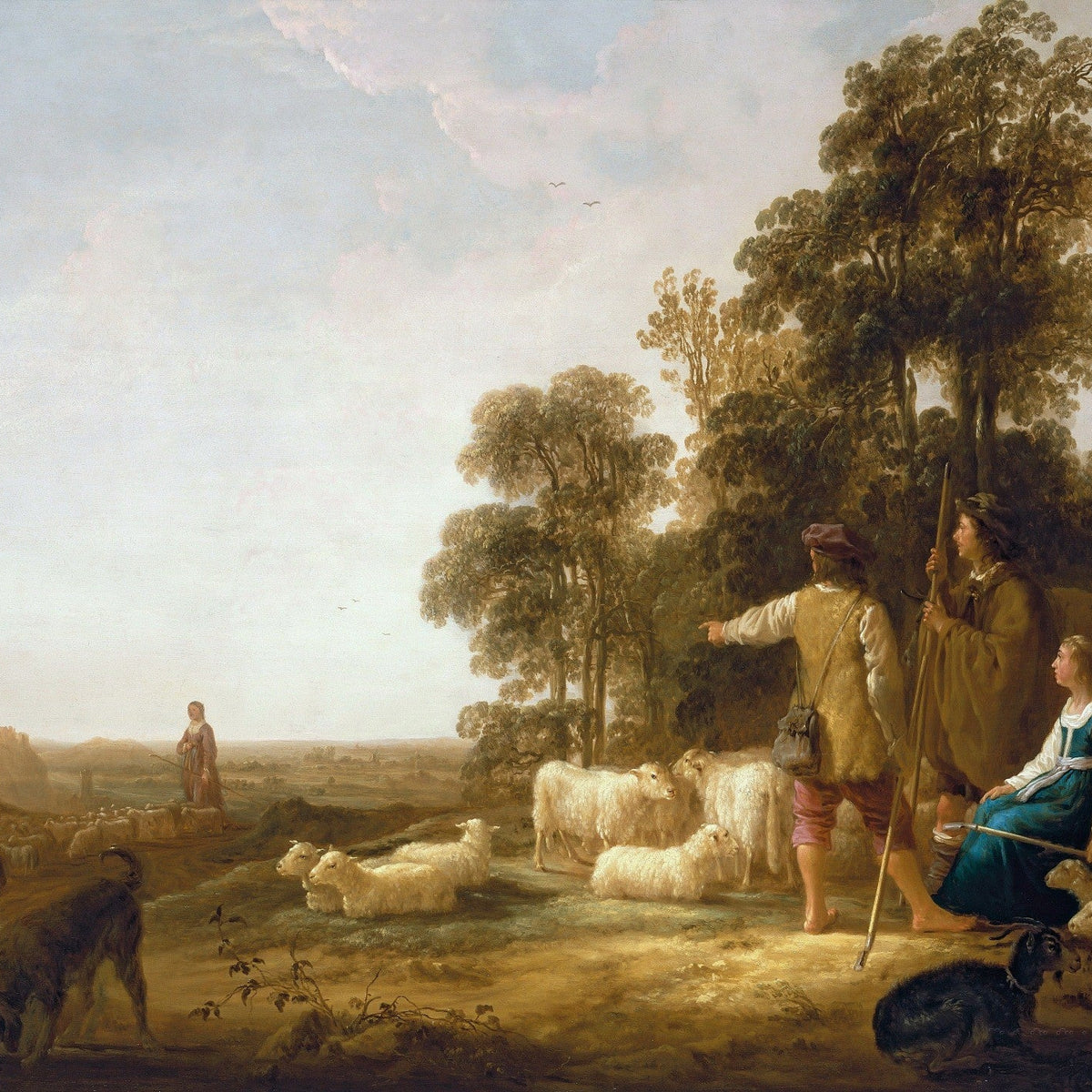 Shepherds Watching the Flock in Countryside - People Oil Painting - Oil Painting Haven