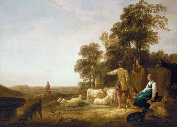 Shepherds Watching the Flock in Countryside - People Oil Painting - Oil Painting Haven