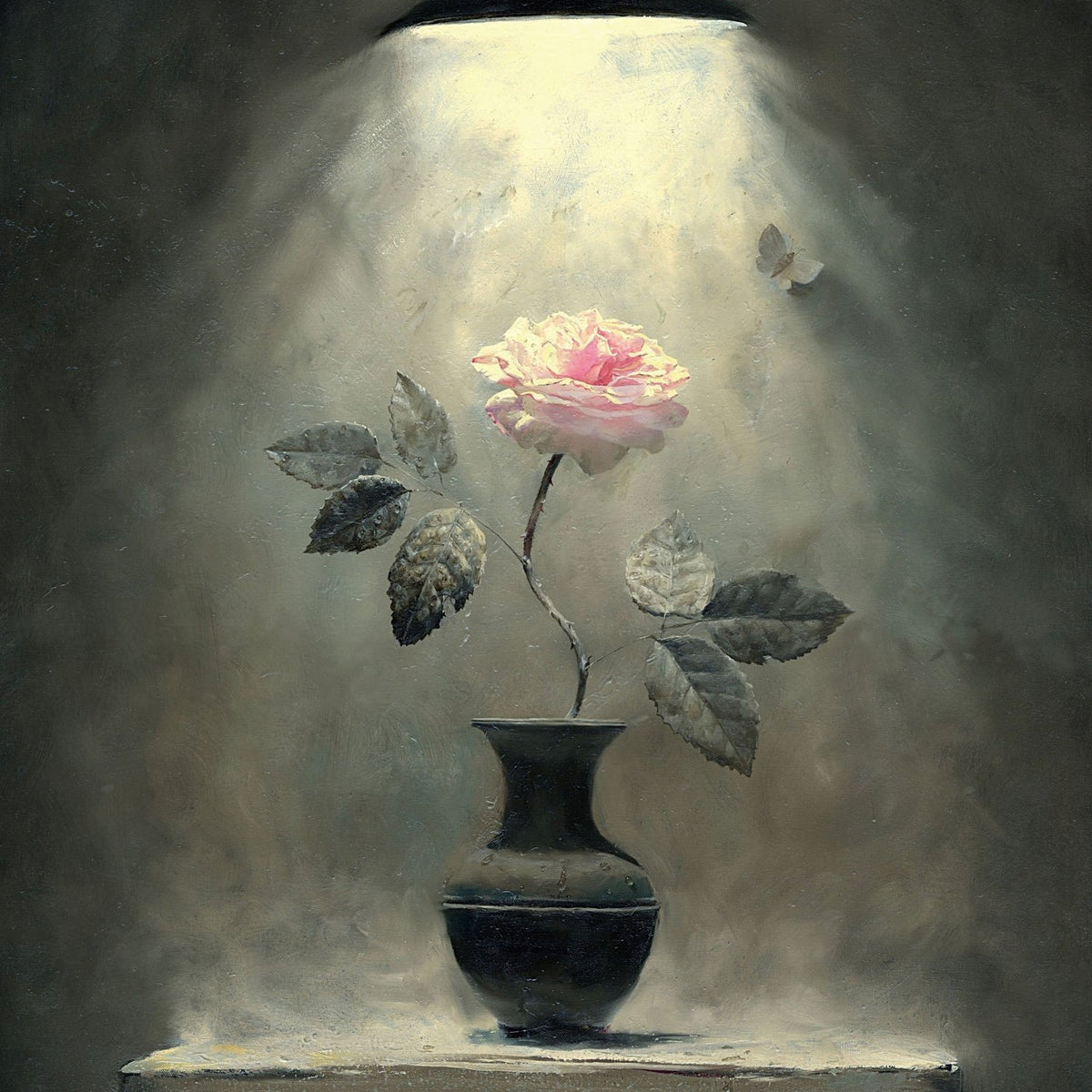 Single Rose in Vase Under Light– Floral Oil Painting - Oil Painting Haven