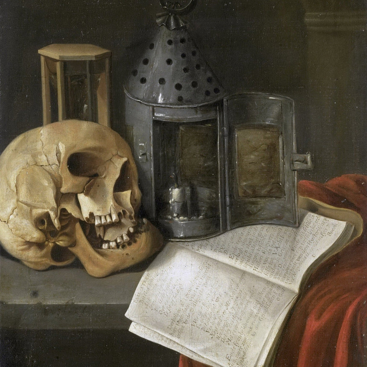 Skull, Candle Lantern and Book - Still Life Oil Painting - Oil Painting Haven