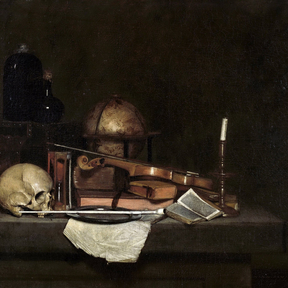 Skull, Violin and Books - Still Life Oil Painting - Oil Painting Haven