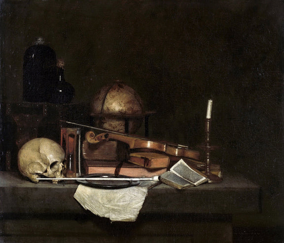 Skull, Violin and Books - Still Life Oil Painting - Oil Painting Haven