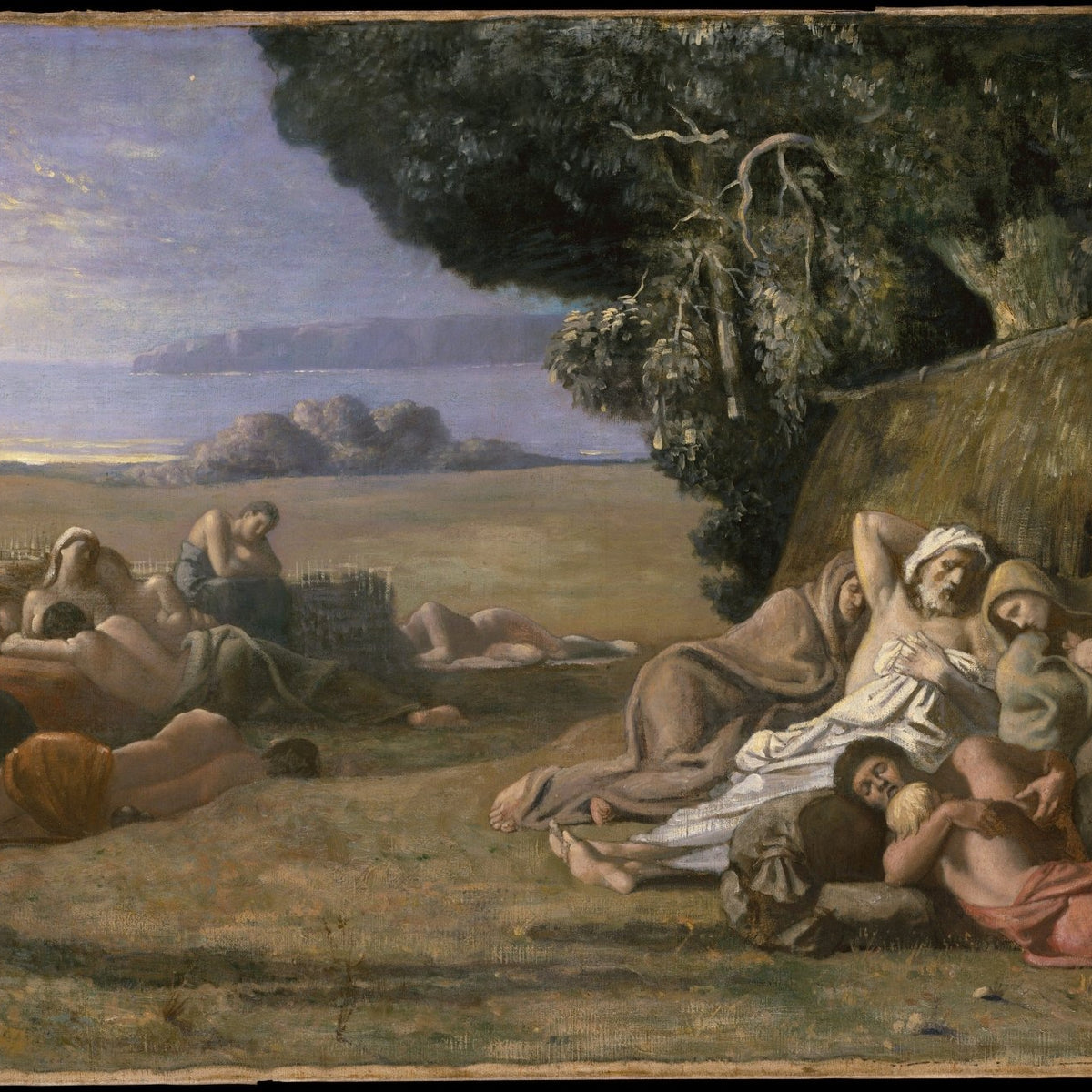 Sleeping Figures by the Moonlit Shore - People Oil Painting - Oil Painting Haven