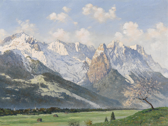 Snow - Capped Alpine Peaks, Valley | Hand - Painted Landscape Oil Painting - Oil Painting Haven