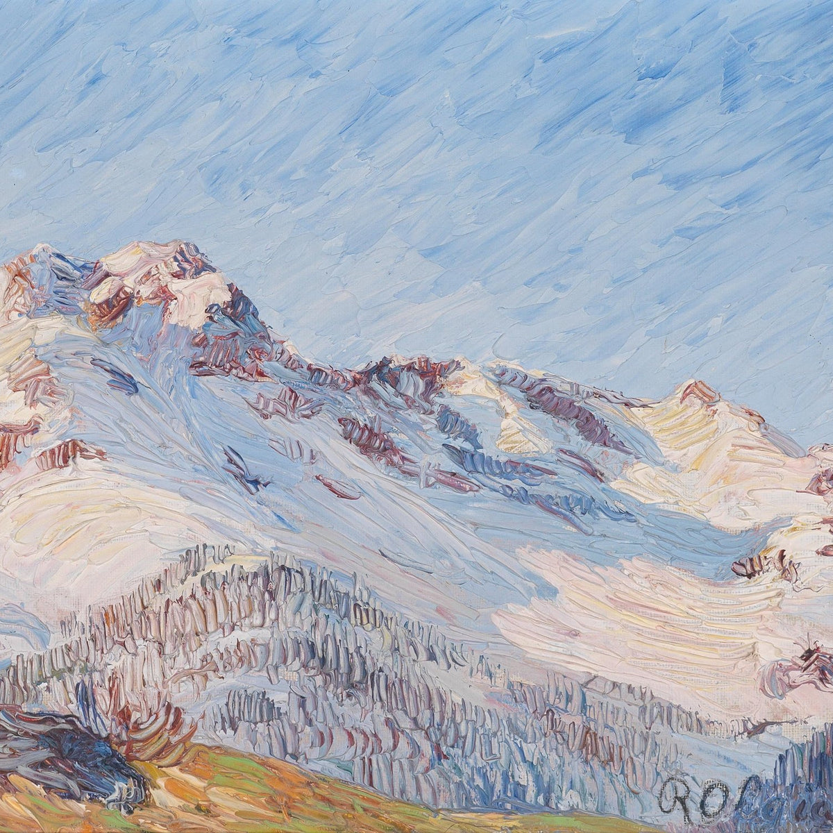 Snow - Capped Mountain Range in Soft Light – Landscape Oil Painting - Oil Painting Haven
