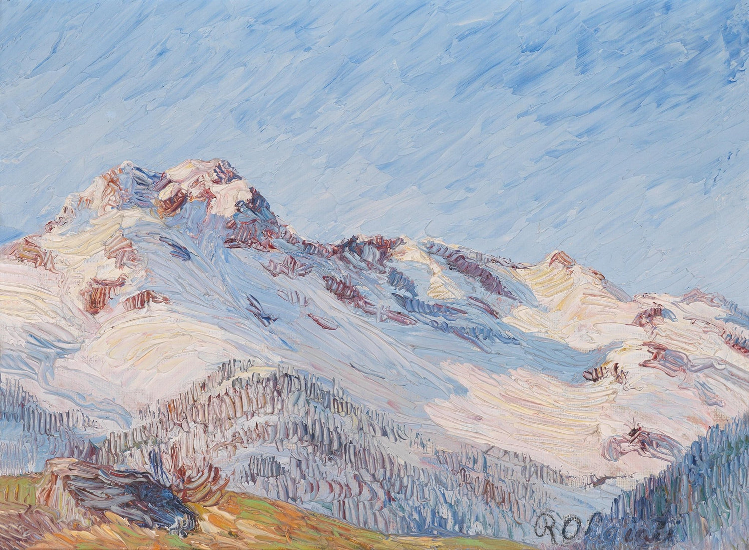 Snow - Capped Mountain Range in Soft Light – Landscape Oil Painting - Oil Painting Haven