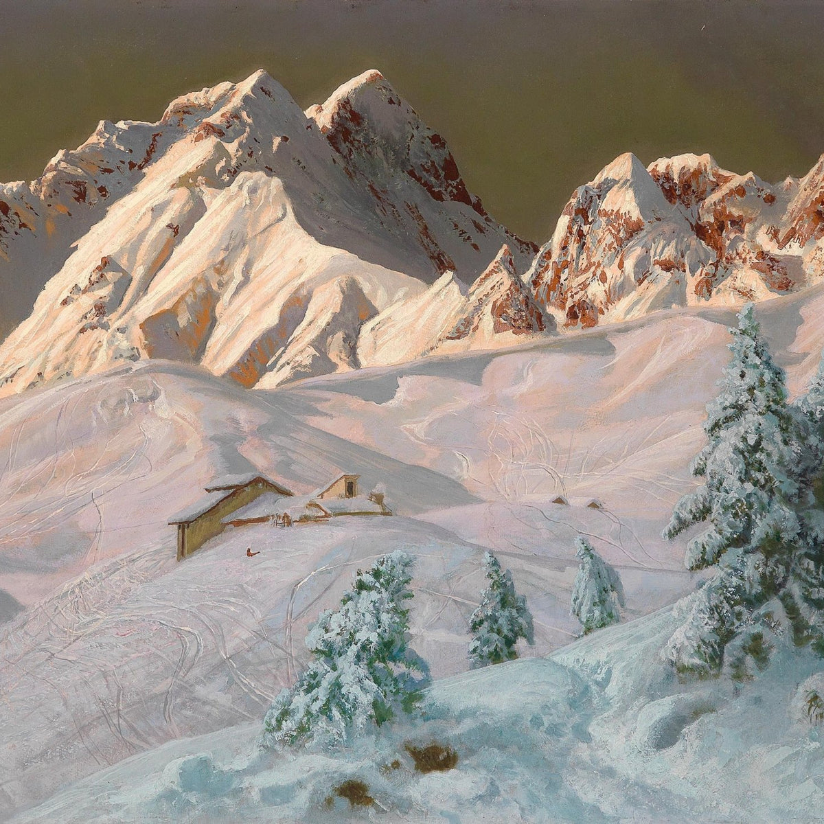 Snowy Alpine Mountains at Dawn – Hand - Painted Landscape Oil Painting - Oil Painting Haven