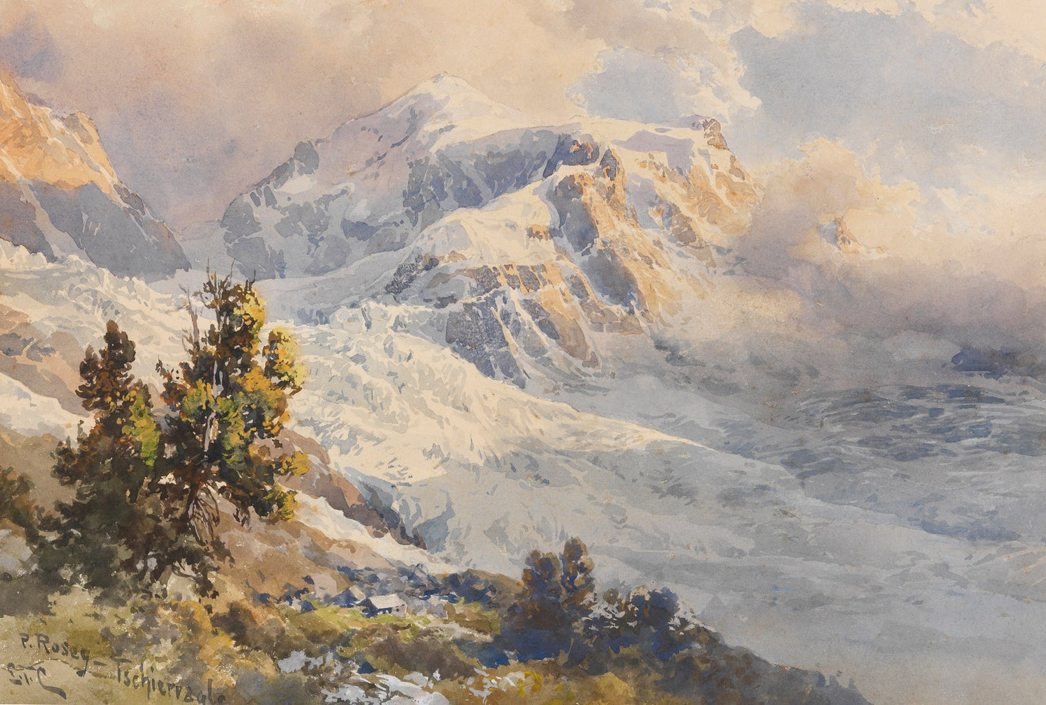 Snowy Alpine Peaks at Sunrise - Landscape Oil Painting - Oil Painting Haven