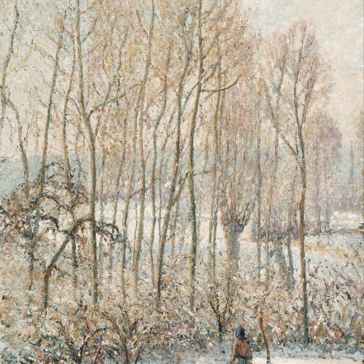 Snowy Forest Path in Eragny Morning Light - Landscape Oil Painting - Oil Painting Haven