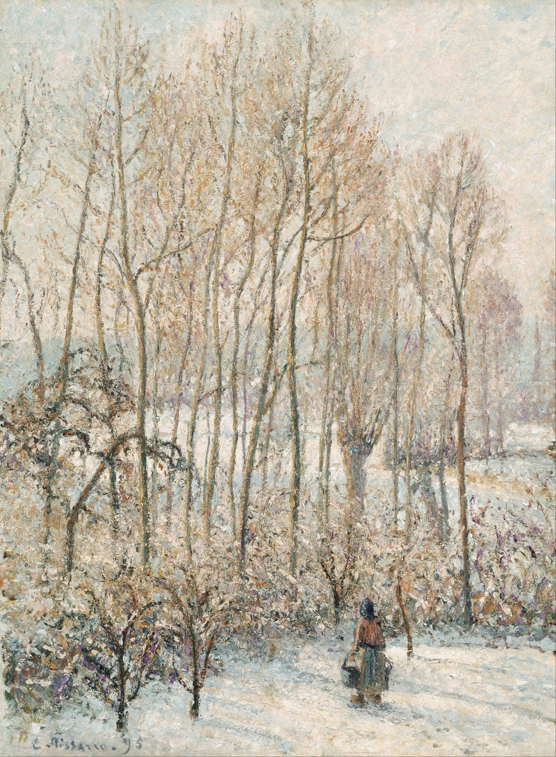 Snowy Forest Path in Eragny Morning Light - Landscape Oil Painting - Oil Painting Haven