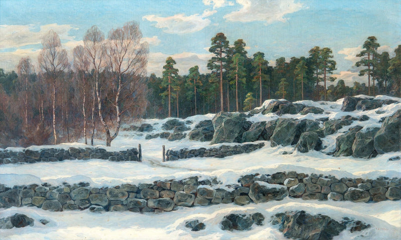 Snowy Forest, Rocky Hillside – Hand - Painted Landscape Oil Painting - Oil Painting Haven