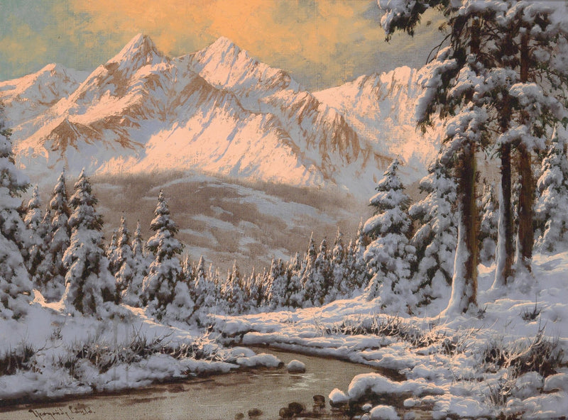 Snowy Mountain Forest at Sunrise – Hand - Painted Landscape Oil Painting - Oil Painting Haven