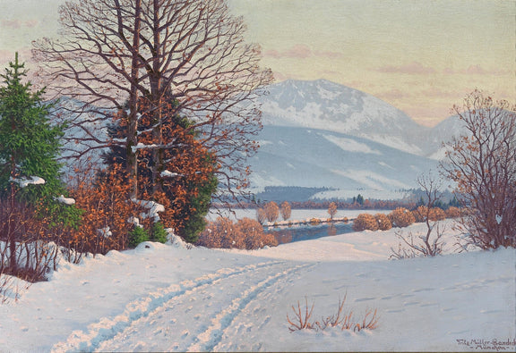 Snowy Mountain Path with Bare Trees at Dusk – Landscape Oil Painting - Oil Painting Haven