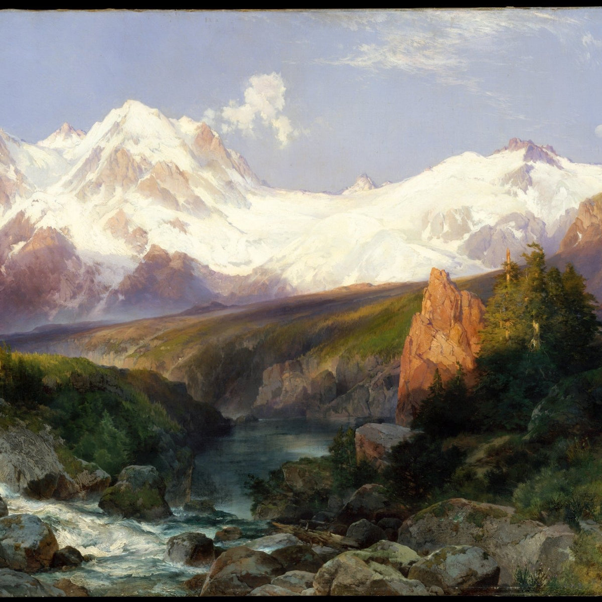 Snowy Teton Mountains and River Valley - Landscape Oil Painting - Oil Painting Haven
