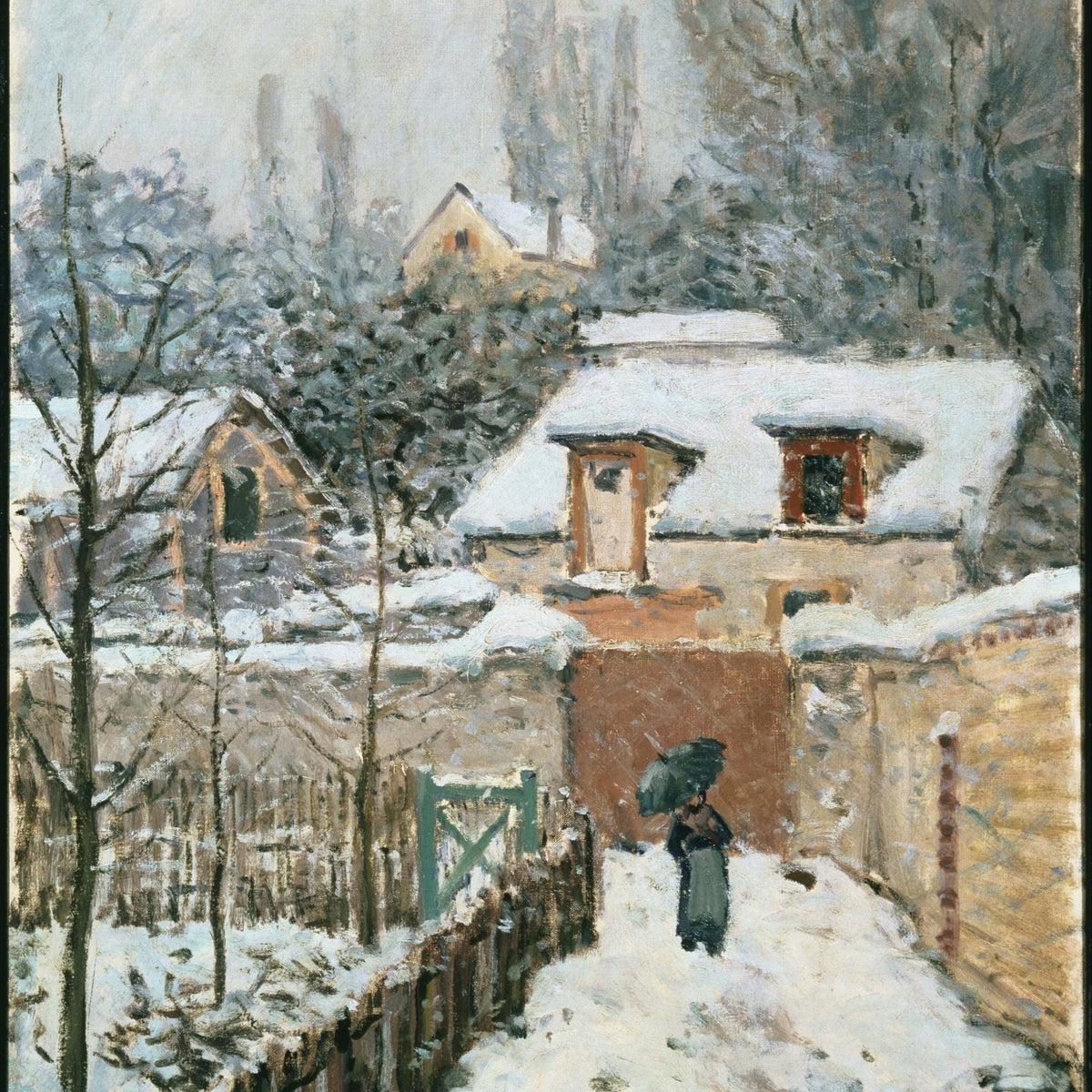 Hand-painted snowy village path at louveciennes landscape oil painting on canvas